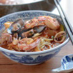 Korean spicy seafood noodle soup (Jjamppong)