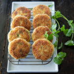 These Thai style crab cakes are pan-fried to golden brown crispy.