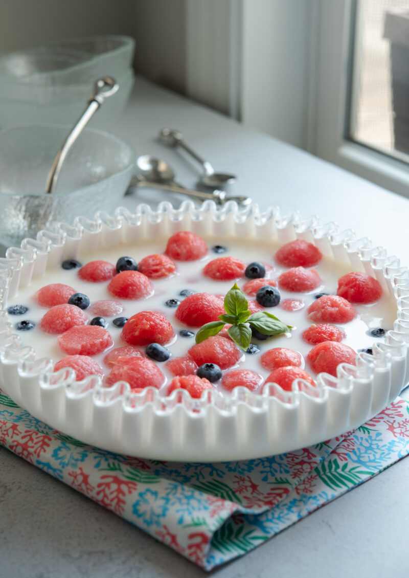 Refreshing Korean watermelon punch made with carbonated milk drink and fresh watermelon