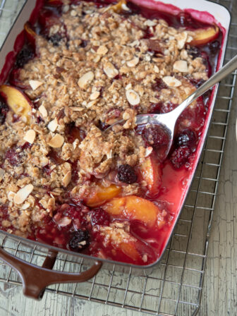 Nectarine blackberry crisp is a comforting summer fruit dessert