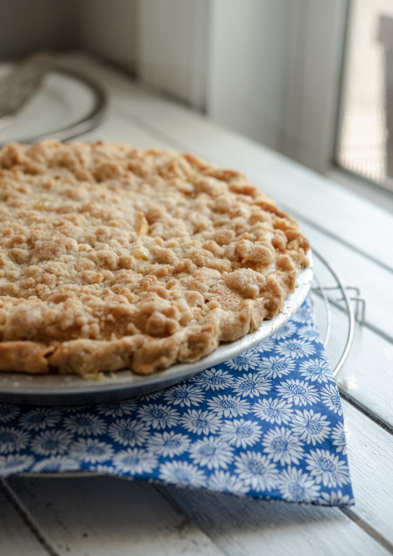 Peach and creamy custard pie is absolute delicious, especially with the crunchy streusel topping