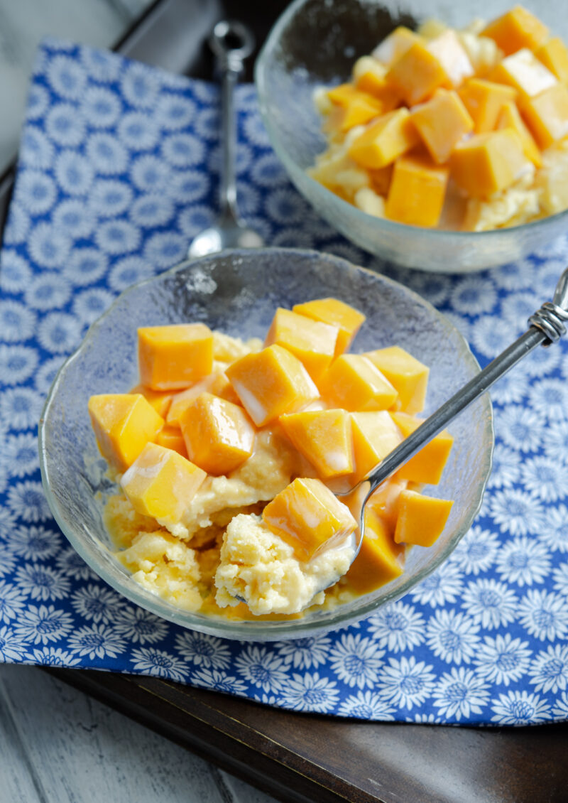 Korean mango bingsu with mango shaved ice dessert