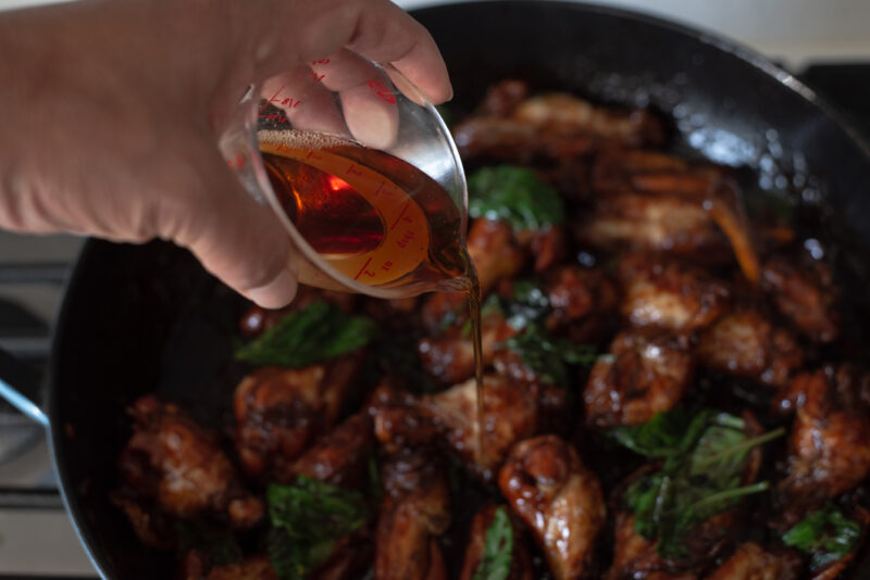 Adding sesame oil at the end of cooking San Bei Ji brings aromatic fragrance to this dish.