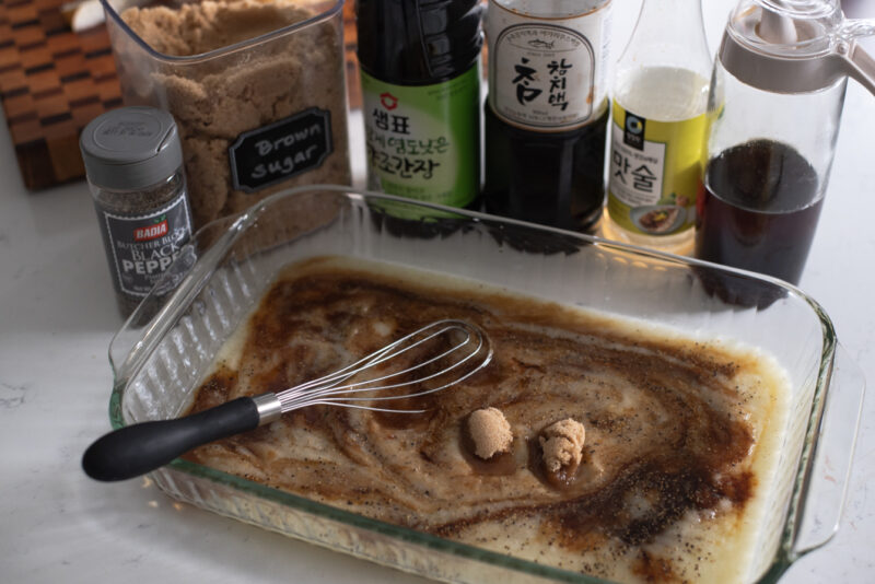 Bulgogi marinade made in a pan with sweet and savory ingredients.