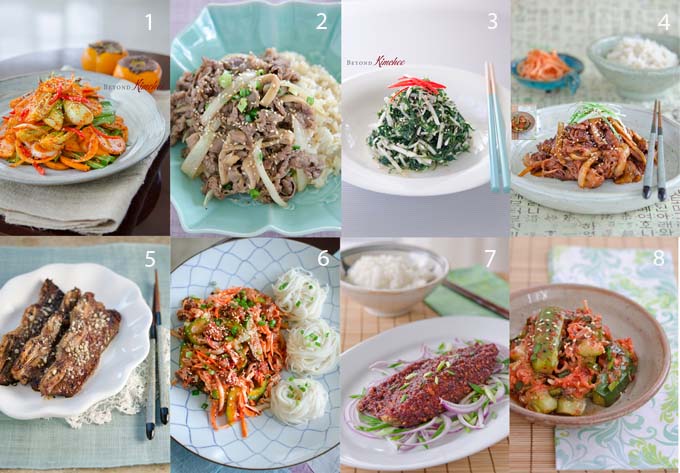 A recipe collection is showing Korean dishes that uses Korean plum extract in the recipe.