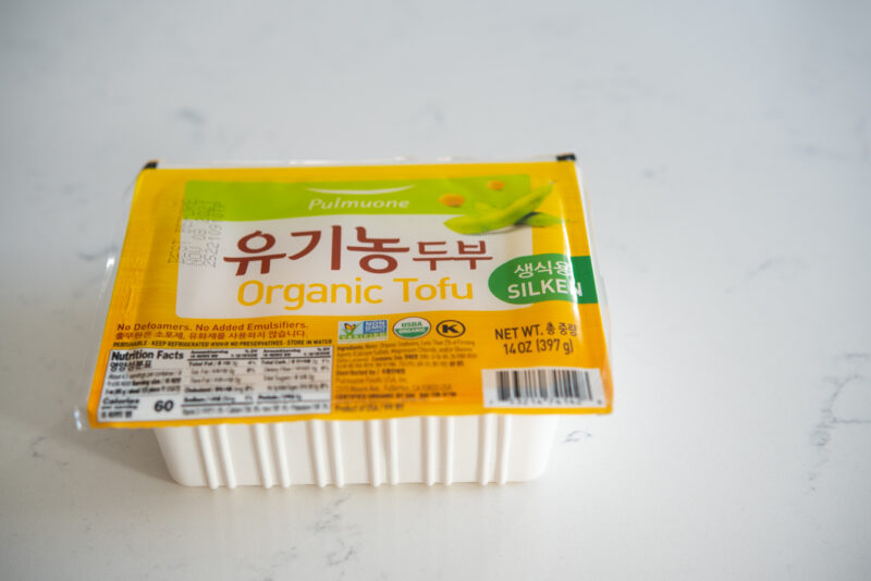 Korean organic soft tofu, often called silken tofu, is in the package.