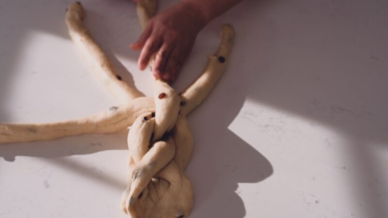 4 strands braiding is applied to make Pulla loaf.