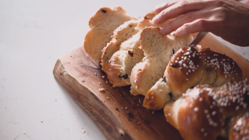 Sliced Finnish cardamom bread (Pulla).