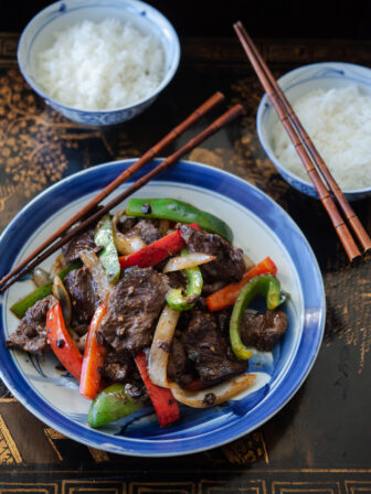 Chinese pepper steak stir fry is best to serve hot with rice