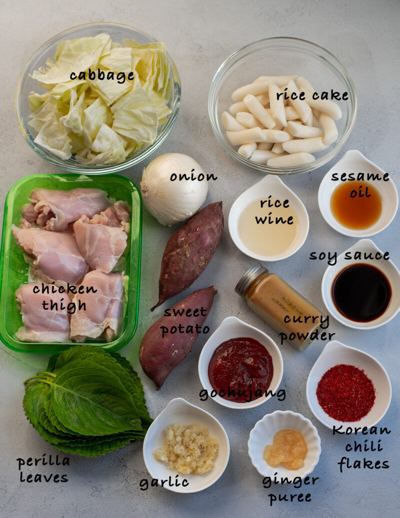 Ingredients for Korean spicy chicken stir-fry (Dakgalbi) 