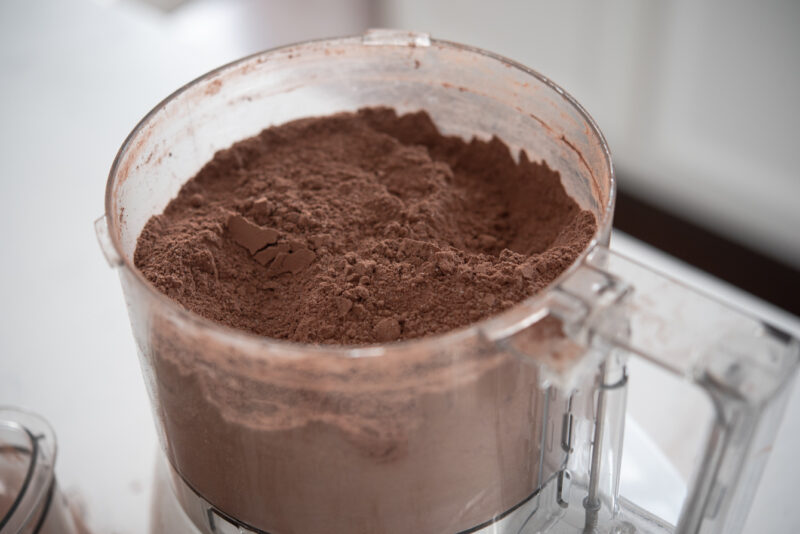 Homemade hot cocoa mix is made in a food processor.
