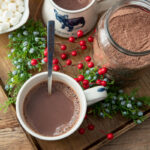 HoHot cocoa made with homemade mix in a mug cup.