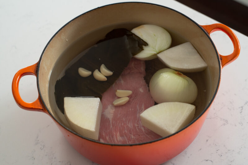 Make flavorful beef stock to use as a base for Korean rice cake soup.