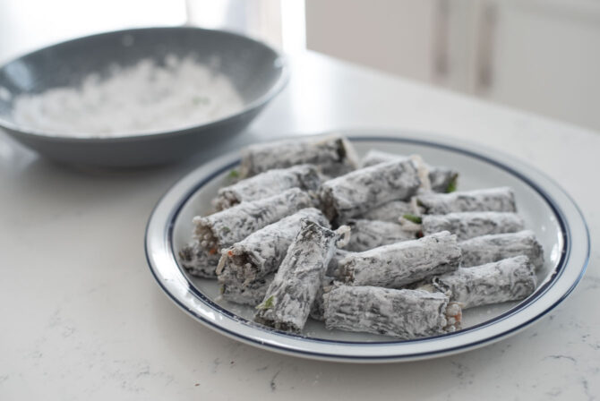 Korean seaweed rolls are lightly coated with potato starch