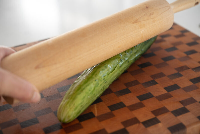 Wack Korean cucumber with a rolling pin to soften up.