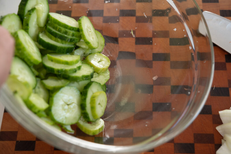 salted cucumber released its excess liquid content.