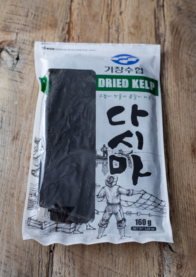Dashima is Korean dried sea kelp comes in large sheets in a package