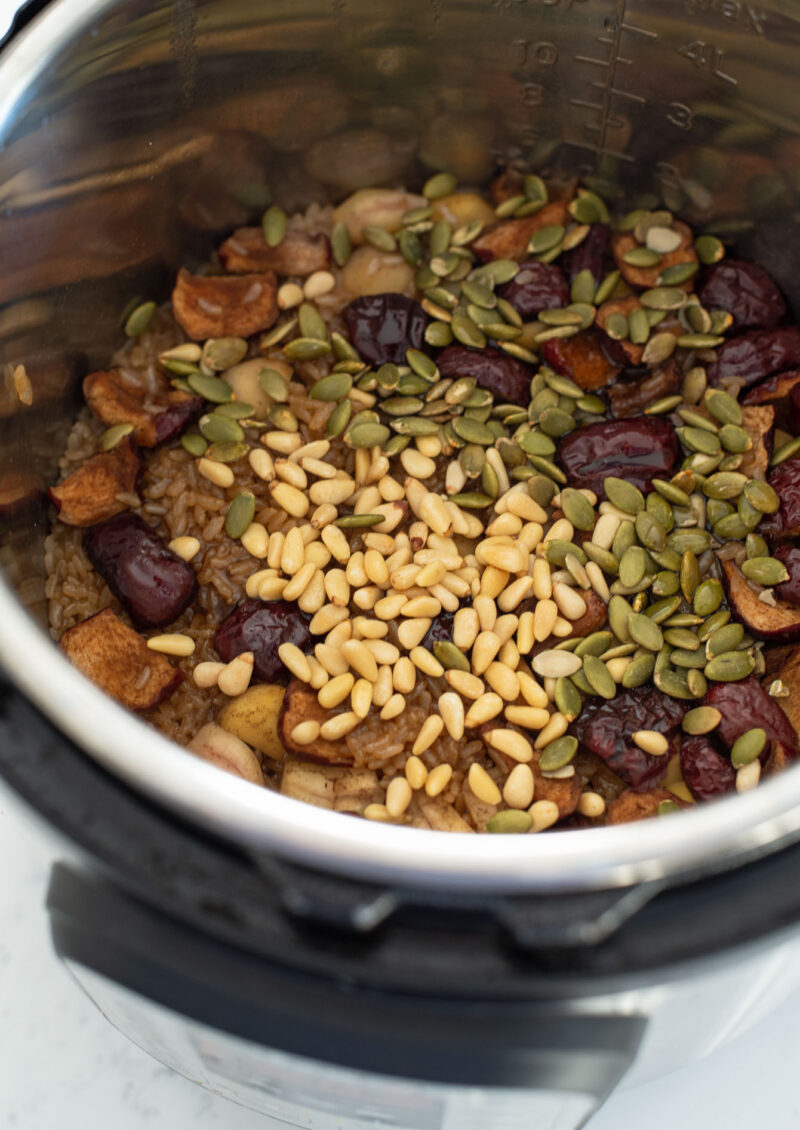 Sunflower seeds and pine nuts added to Korean sweet rice dessert.