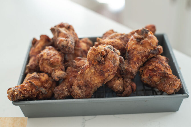 These double deep-fried Korean chicken wings are gluten-free.