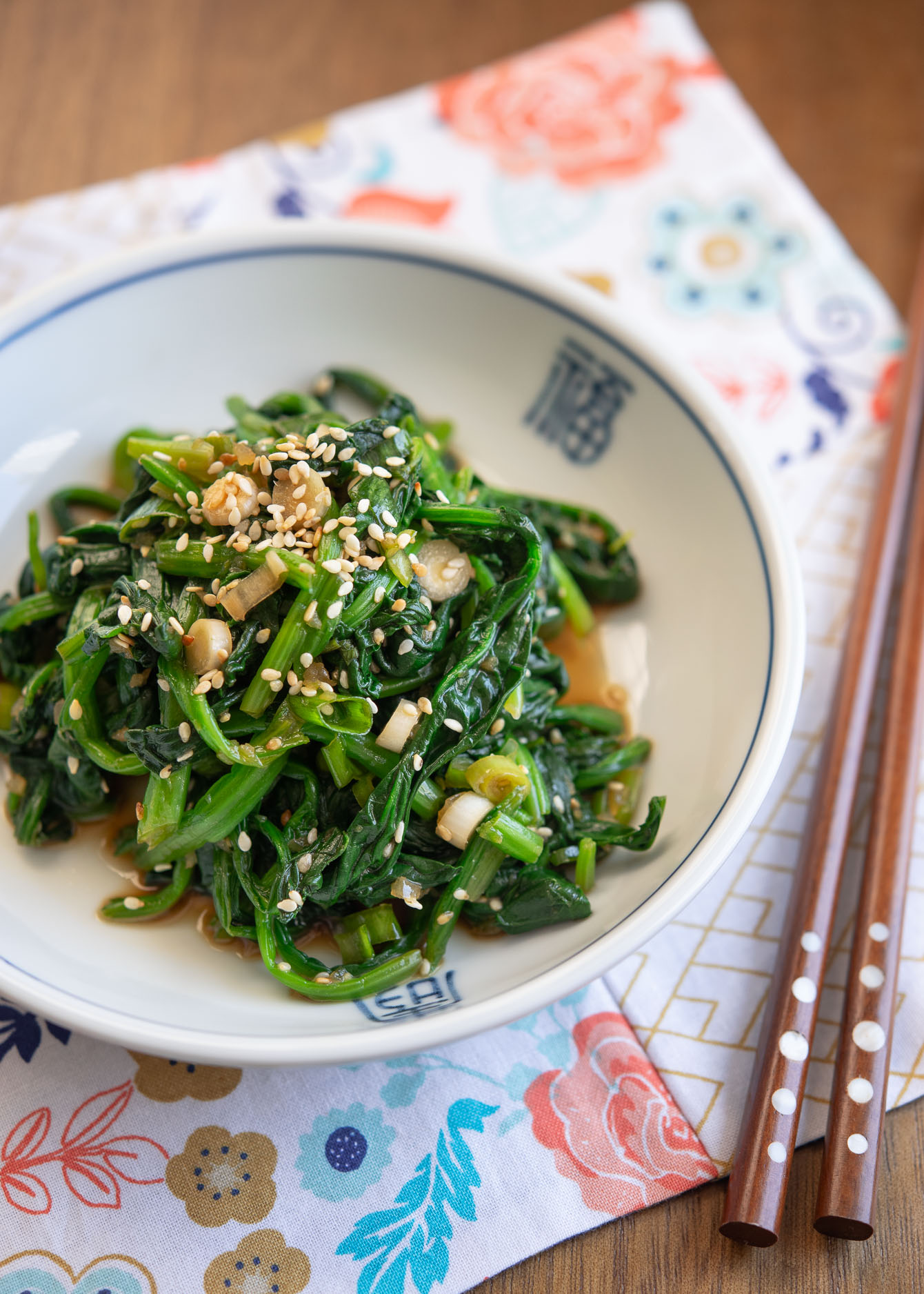 Korean spinach (spinach banchan) made with Korean soy sauce.