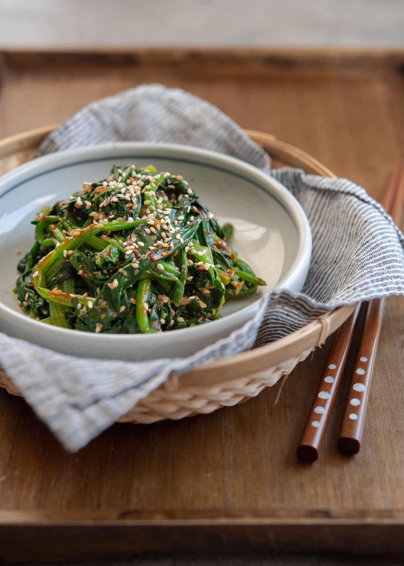 Korean spinach side dish made with gochujang.