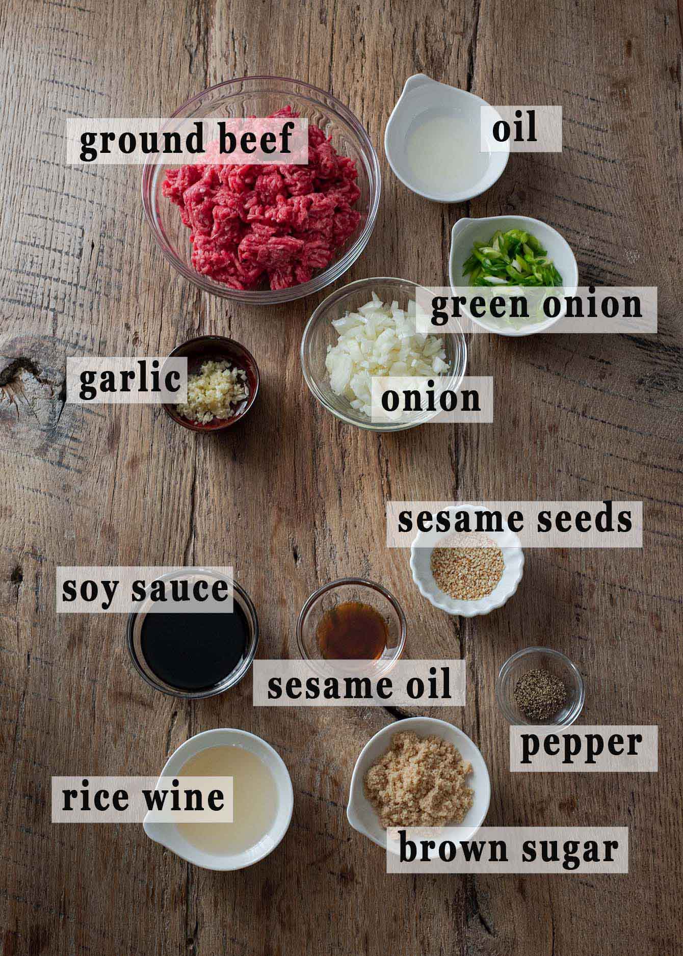 Ingredients for Korean ground beef recipe.