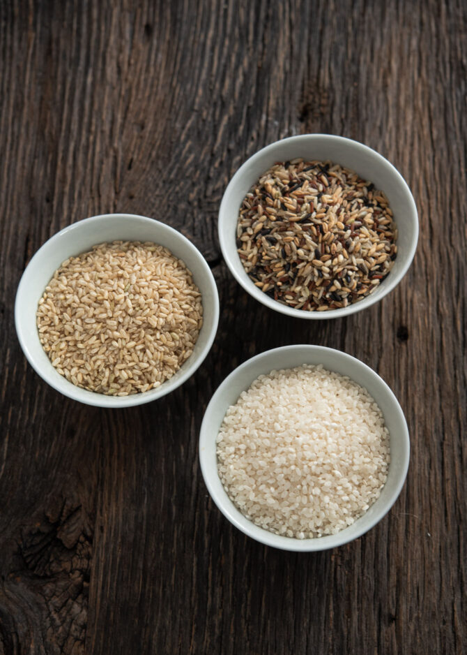 Three types of Korean rice in a bowl are presented