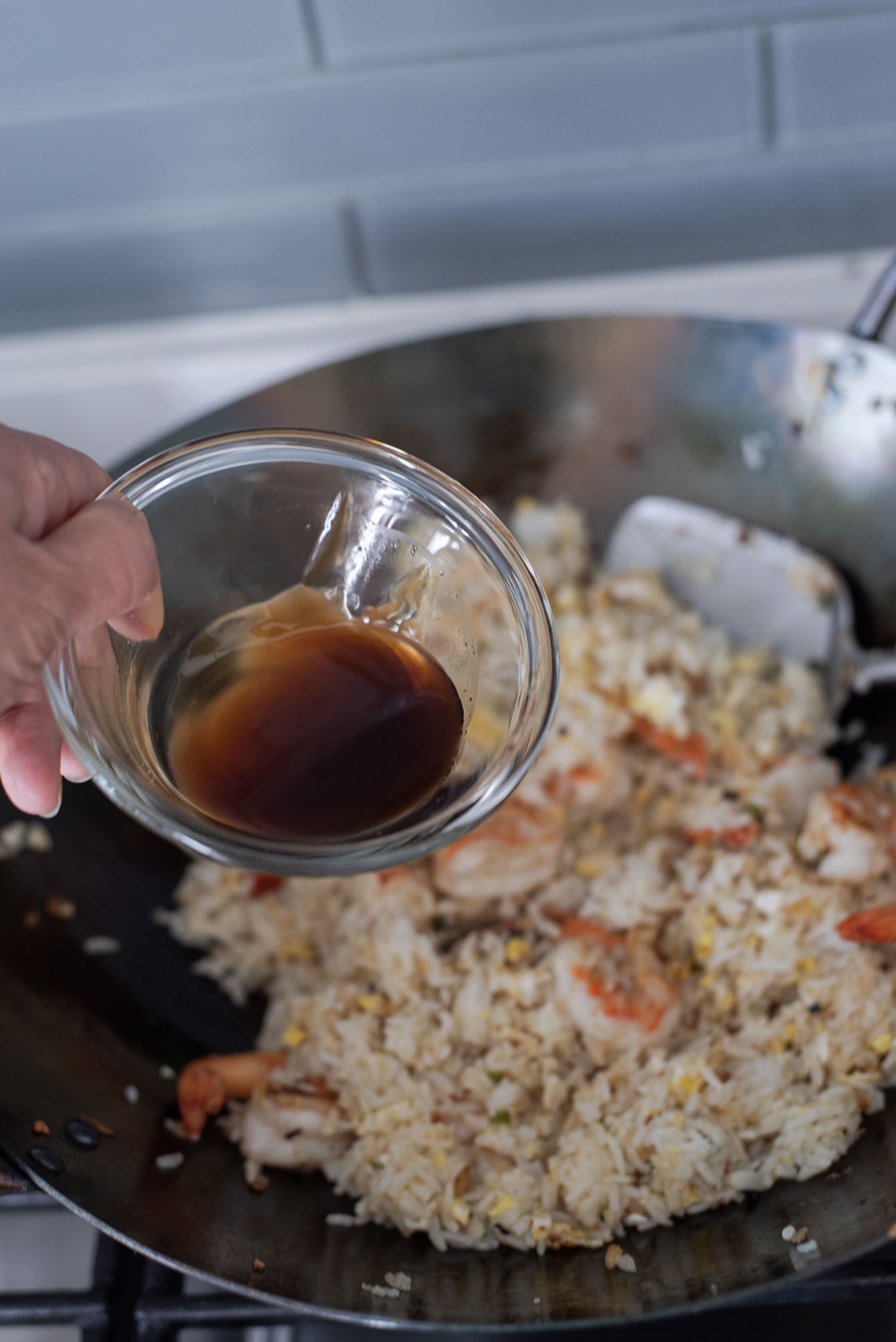 Thai fried rice seasoning is added to the rice mixture
