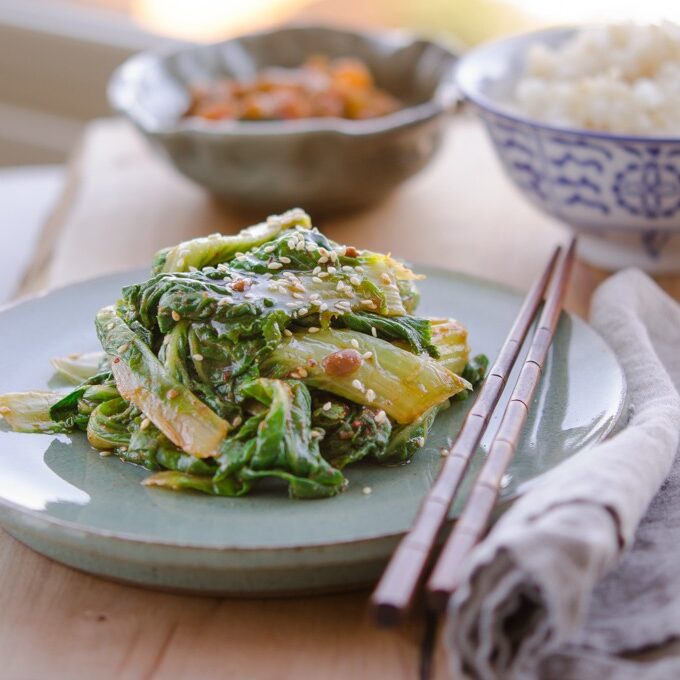Korean cabbage tossed with Korean Soybean Paste serve as a vegan side dish.