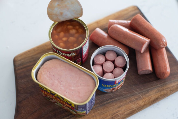 Spam and other canned meats are displaying.