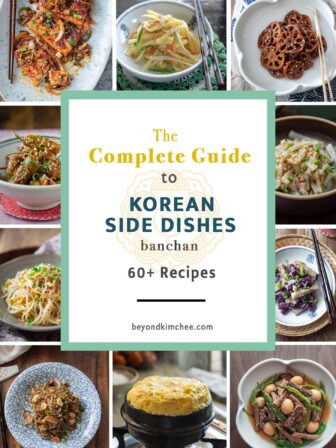 A colorful spread of Korean side dishes (banchan) featured in a recipe roundup.