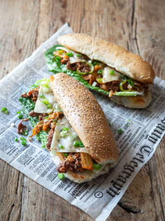 Philly style bulgogi cheesesteaks are ready to serve.