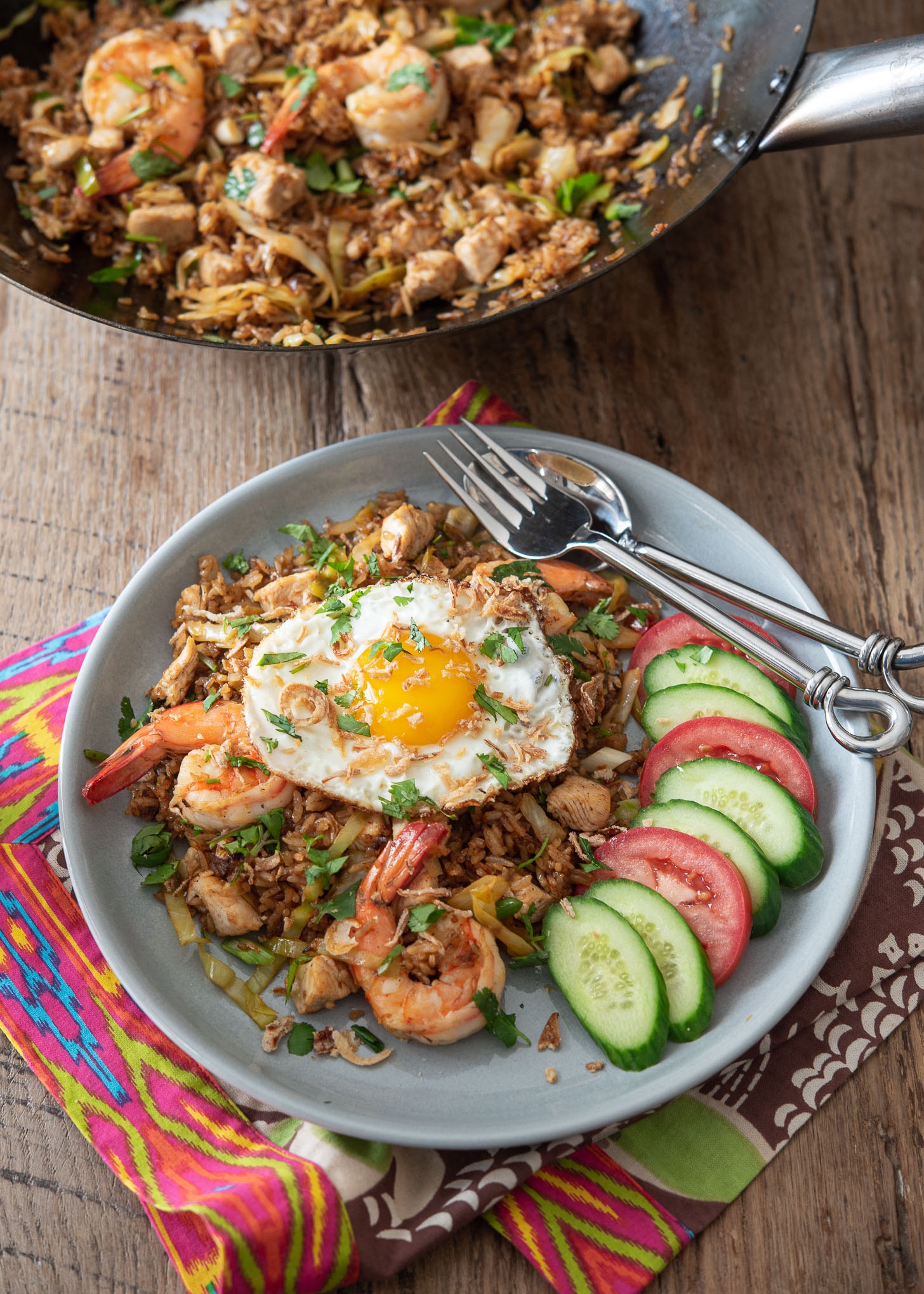 Nasi Goreng, Indonesian fried rice, with fried egg on top.