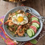 Nasi Goreng, Indonesian fried rice, with fried egg on top.