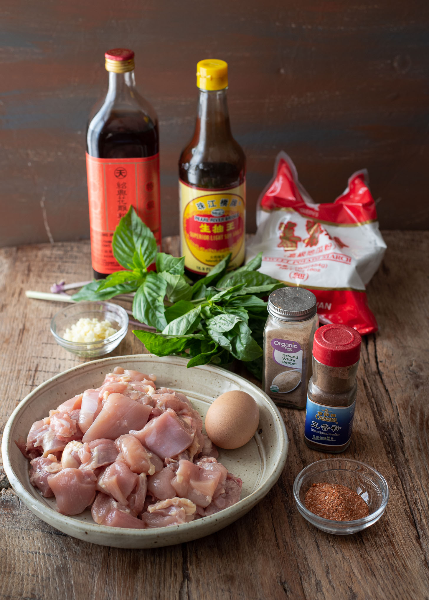 Ingredients for making Taiwanese popcorn chicken.