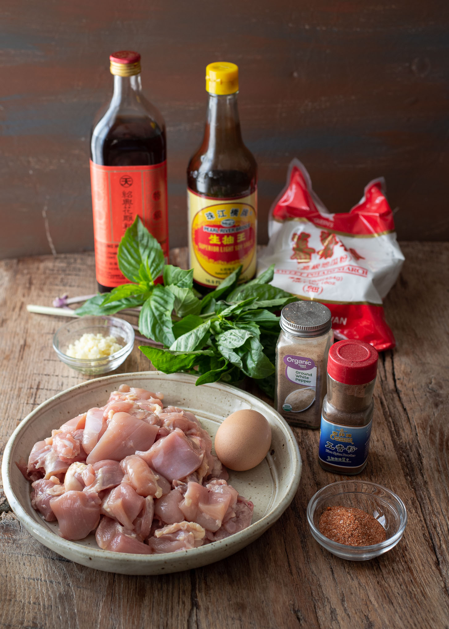 Ingredients for making Taiwanese popcorn chicken.