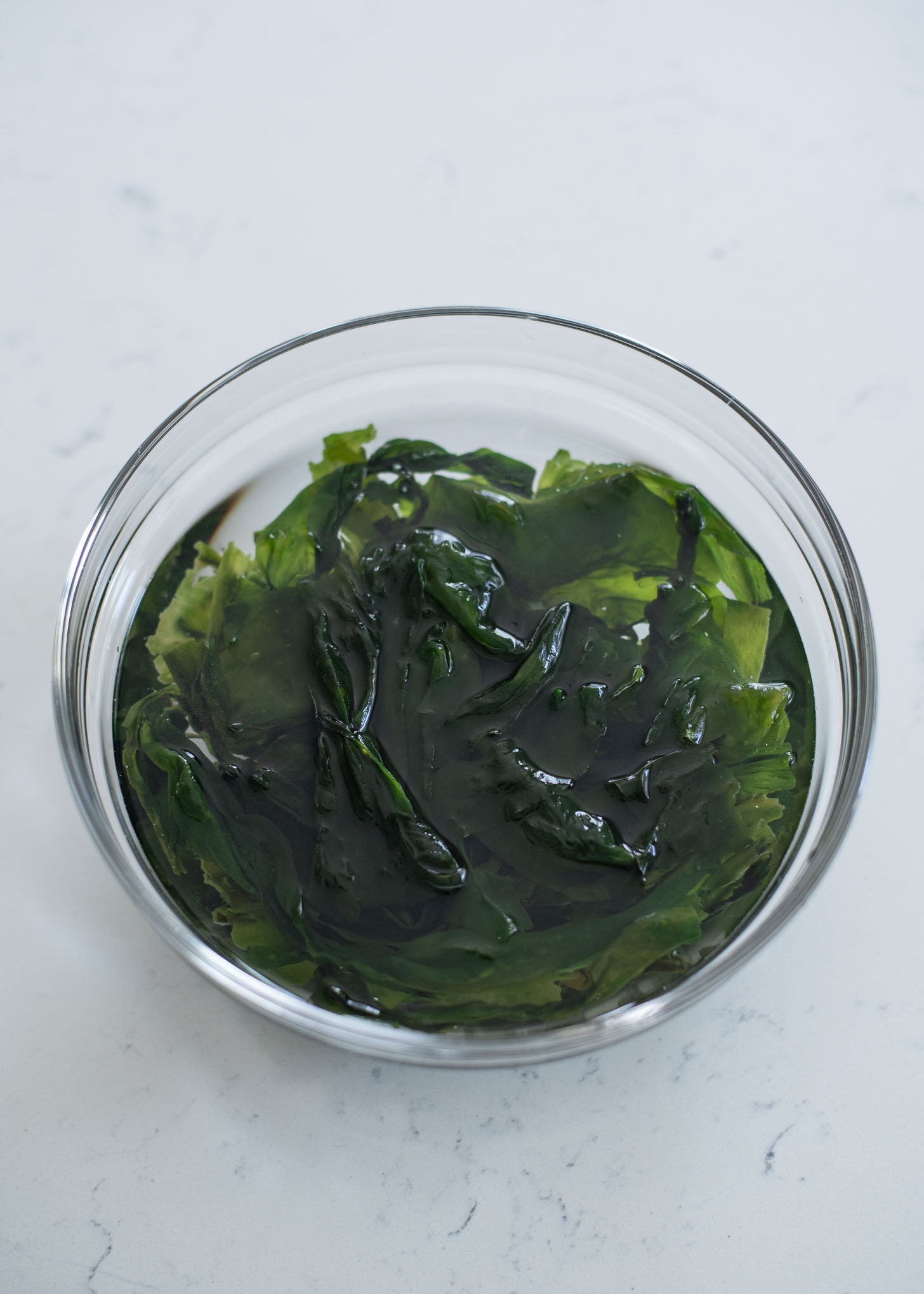 Dried seaweed is rehydrated in water increasing its volume.