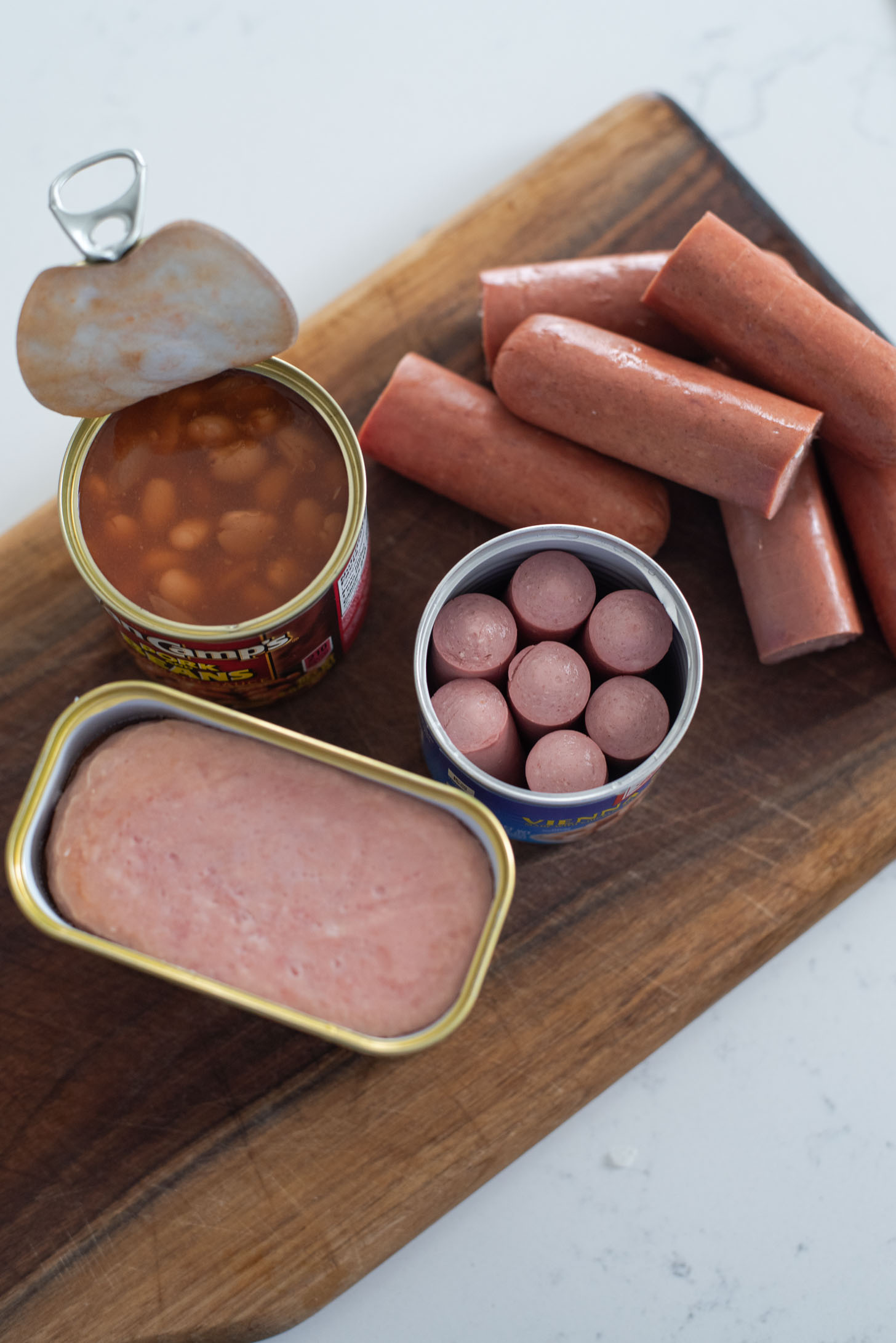 Processed meats used for making Korean army stew (budae jjigae).