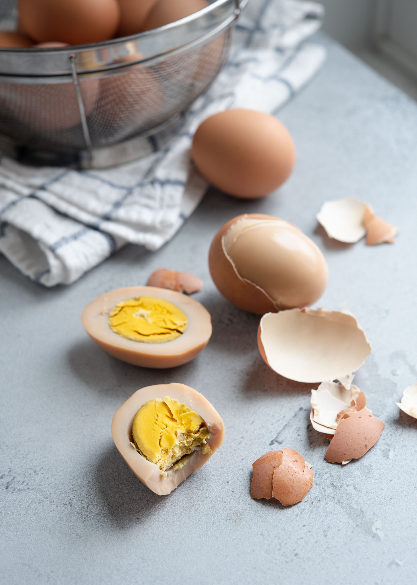Korean sauna eggs have nutty brown on the egg white part and rich egg yolks inside.