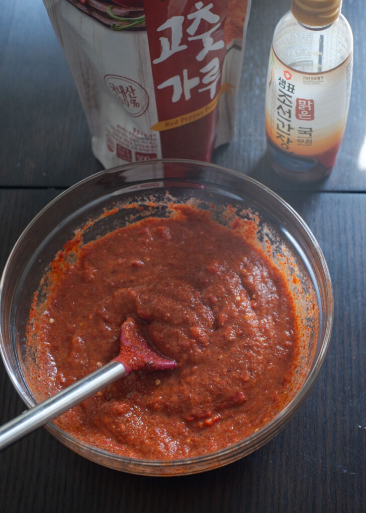Kimchi paste filling for vegan kimchi.