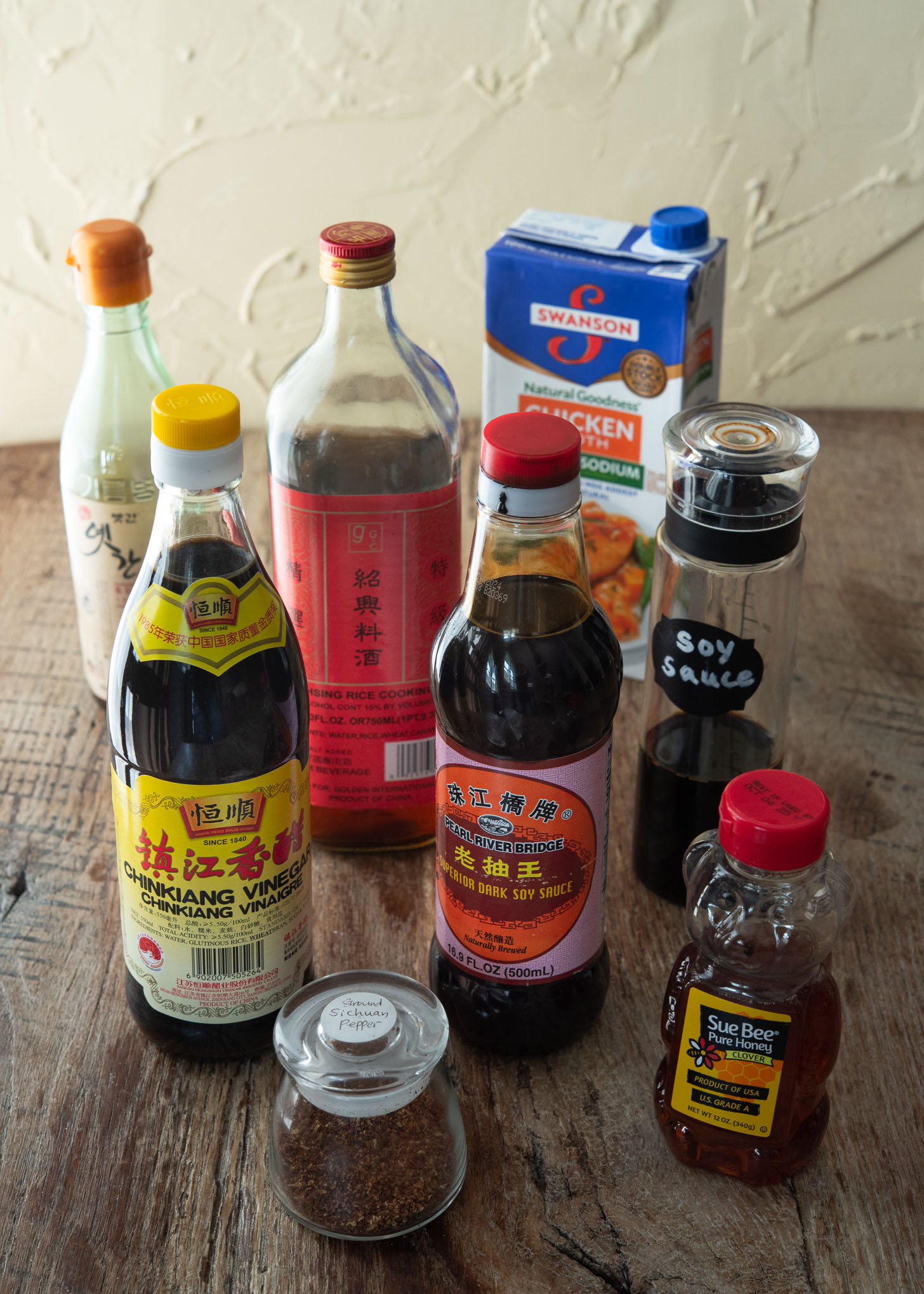 Condiments presented for making Kung Pao sauce.