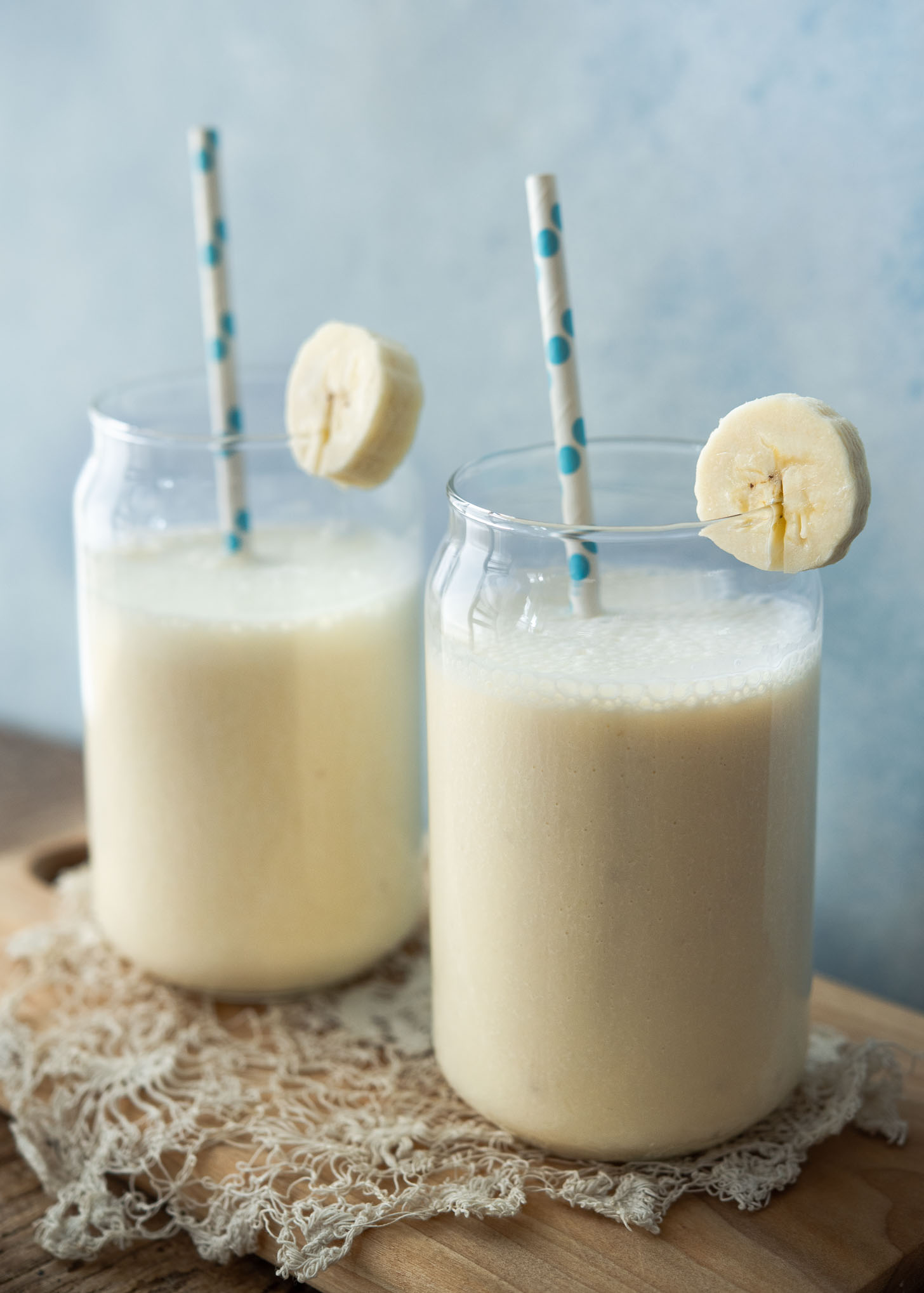 Two glasses of fresh banana milk 