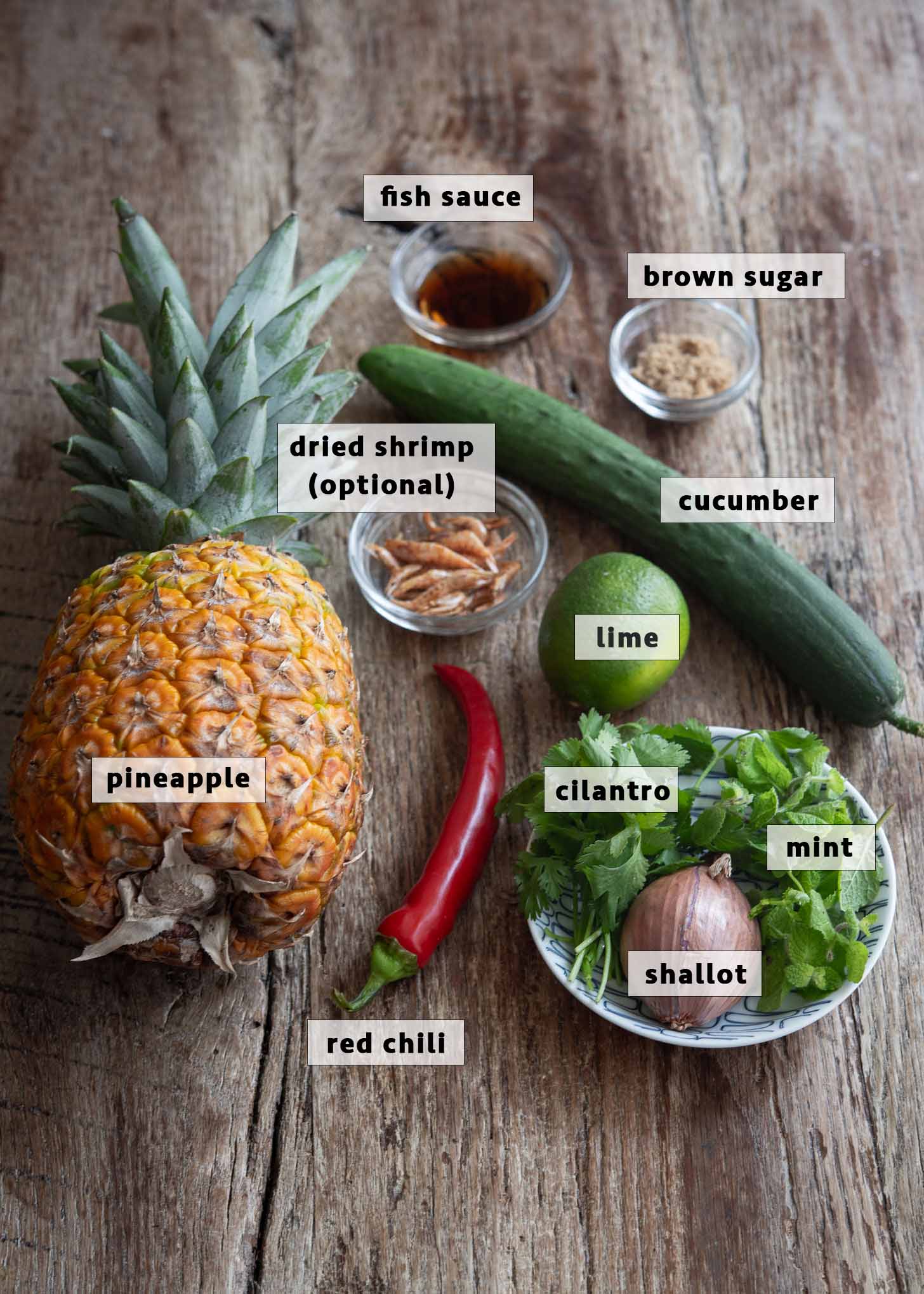 Recipe ingredients for pineapple cucumber salad