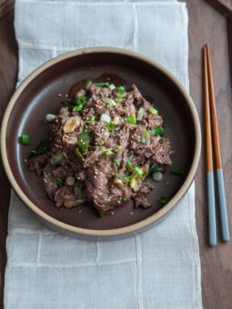 Bulgogi made with classic Korean recipe served in a bowl.