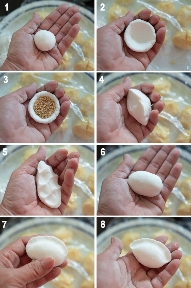 How to shape songpyeon dough for half-moon shape rice cake.
