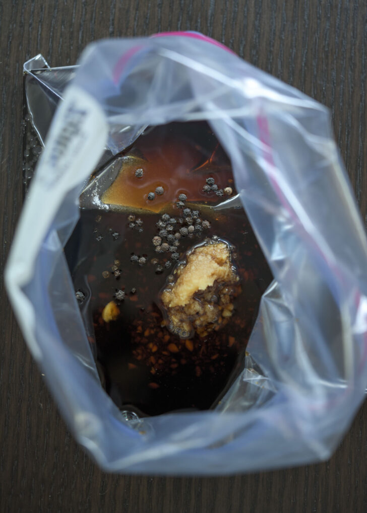 Chicken adobo seasoning ingredients in a zip bag.