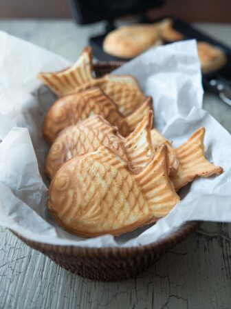 Bungeoppang, Korean fish shaped taiyaki bread, in a basket.