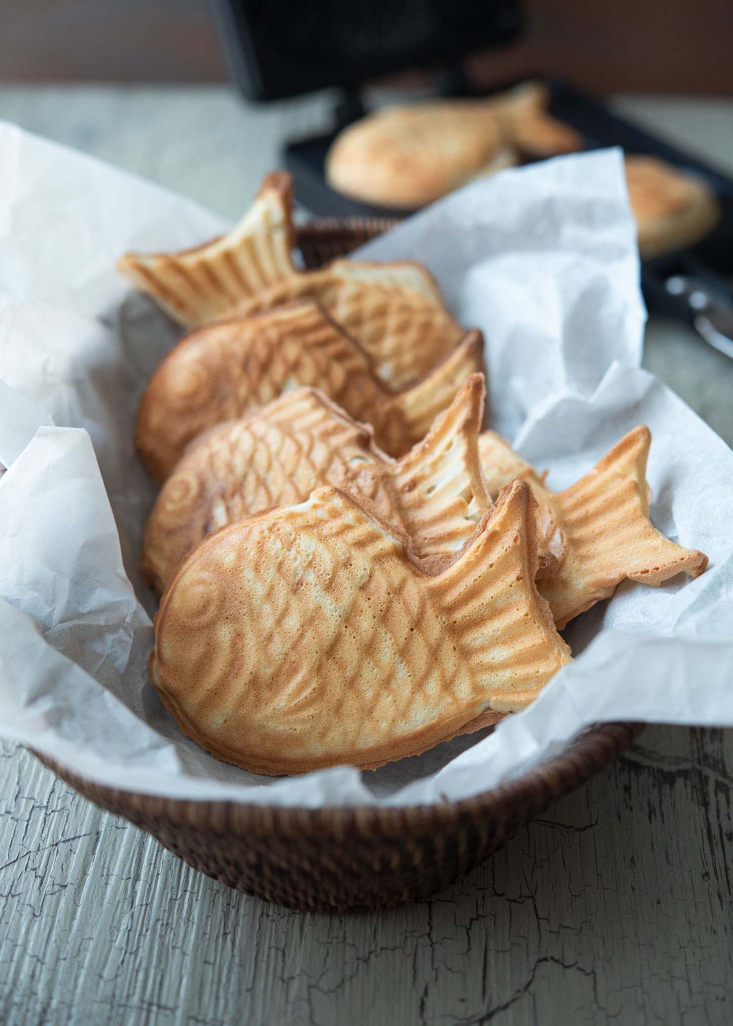 Bungeoppang, Korean fish shaped taiyaki bread,  in a basket.