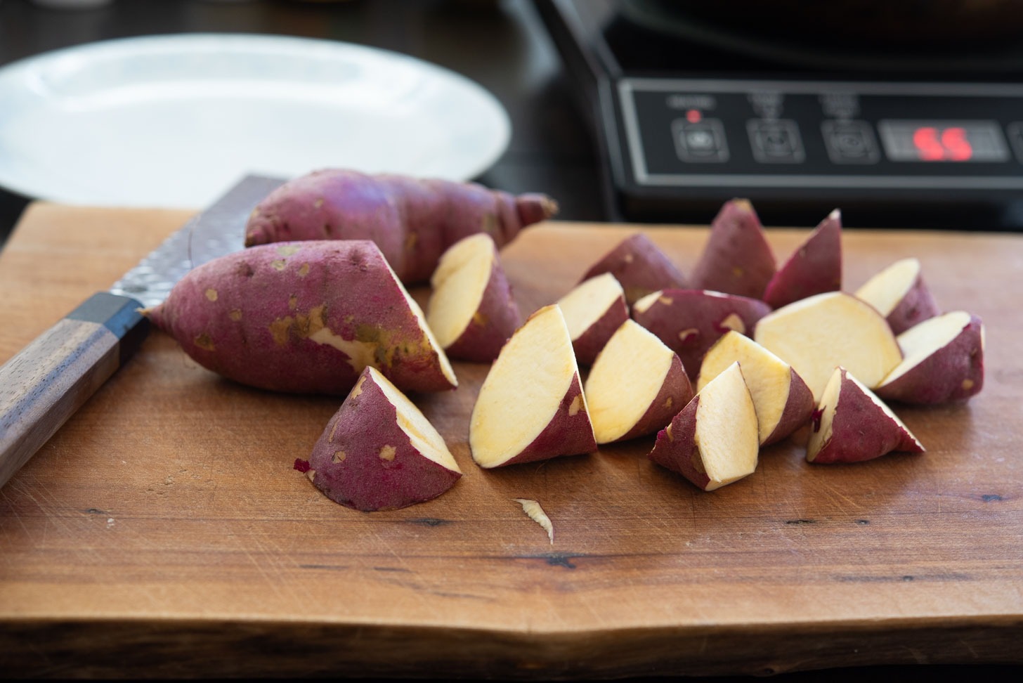 Korean sweet potatoes sliced in angle.