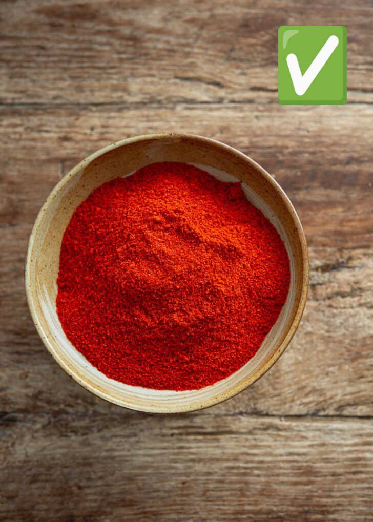 Korean fine chili powder in a bowl.